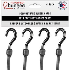 THE PERFECT BUNGEE 12" Easy Stretch Cord 4 Pack, Black
