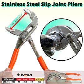 WEDO Stainless Slip Joint Pliers with Rubber Handle, Shock Resistant, Non-Slip Handle, RUST-PROOF, CORROSION RESISTANT, STRONG, DURABLE (Stainless Steel 420, 10 Inch)