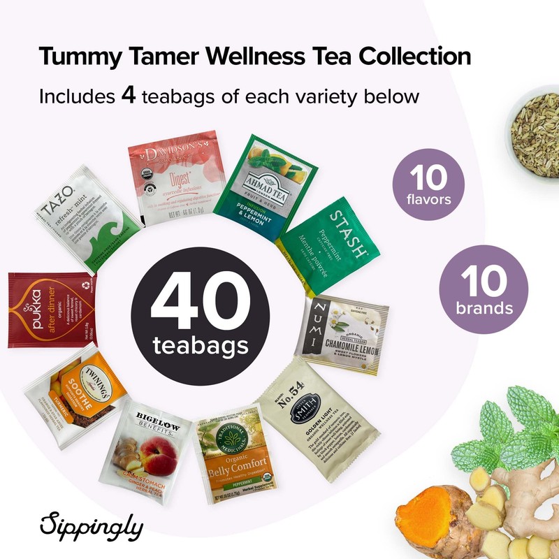 Tummy Tamer Digestion Tea Sampler Gift - 40 Herbal Tea
