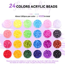 Tinkrstuff 4320 Pcs 4MM Round Crystal Beads for Jewelry Making|24 Colors Faceted Acrylic Loose Crystal Beads for Bracelets Necklaces Suncatcher Keychain Earring DIY Crafter's Supply Kit
