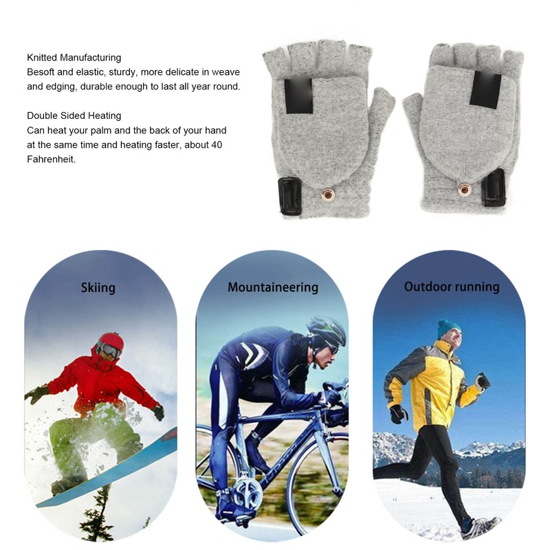 1Pair USB Heated Gloves Adjustable Temperature Electric Heated Gloves for