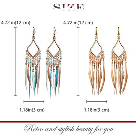 Feather Earrings Hippie Boho 2 Pairs Tassel Earrings Bohemian Earrings Set for Costume Accessories, Birthday Gift, Carnival, No, No