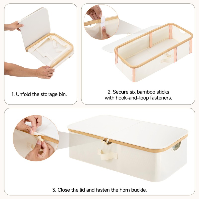 StorageWorks Underbed Storage Box with Bamboo Frame, 42L Flip-Top Under