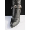 Unbranded Women Silver Metal Rose Flower Boot Bracelet Black 2