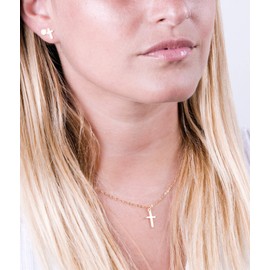 Gold Cross Layered Choker Necklace - Handmade Dainty Christian Necklace - 13.5 inch + 3 inch Extender