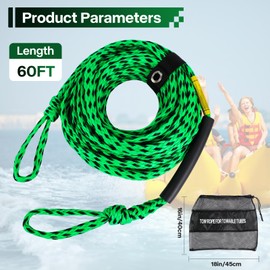 Self Centering Tow Harness for Watersports with Foat Ball, Heavy Duty Boat Tow Harness with Stainless Steel Quick Connector and Stainless Steel Rider (Green Boat Tow Rope 3K)