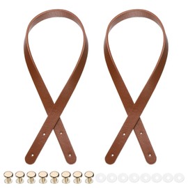 sourcing map 2Pcs PU Leather Bag Handle, 25.6" Handbag Straps with 8Pcs Rivets 0.7" Wide Sew on Bag Handle Replacement Shoulder Bag Strap for DIY Bag Making Wallet Handbag Repair, Brown