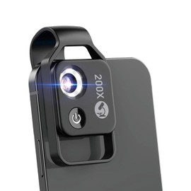 200X Phone Mini Pocket Microscope with LED Light, CPL Lens Cell Phone Pocket Microscope, Portable Digital Microscope Camera with Universal Clip, for Kids Students Microbiology Observation(Black)