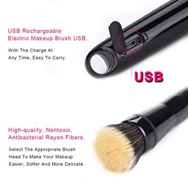 Brocha de maquillaje de base Profesionales, Eléctrica Brocha de maquillaje, Brocha de maquillaje giratoria automática de 360 ​​grados con Base & Cabezales de brocha Colorete, Regalo para mujer (Negro)