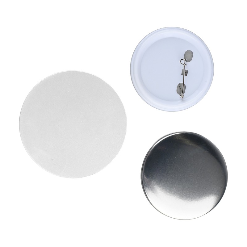 100 Set Pin Back Button Parts 2.3in Diameter Tinplate Plastic