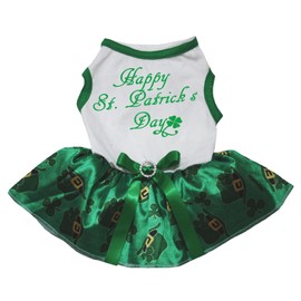 Petitebelle Dog Supply Clover Hat Happy St. Patrick's Day T-Shirt Green Dress, l, Green