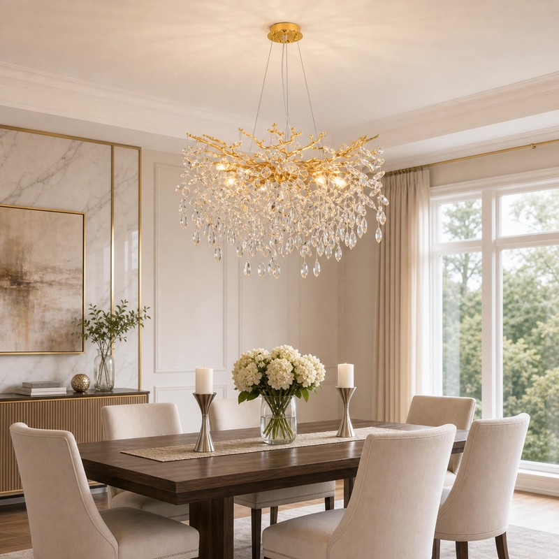 XYDikssn Modern Gold Crystal Tree Chandelier - 24 Inch 10-Light