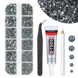 qiipii Dark Gray Crystal Resin Rhinestones w B7000 Jewelry Glue for Bedazzling Crafting Grey Flatback Stones 2mm 3mm 4mm 5mm 6mm Diamonds Crystals Gems for Nails Face Eyes Makeup Tumblers DIY Crafts