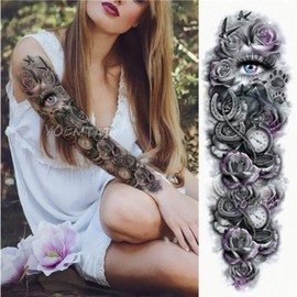 EROSPA® Temporary Tattoo Sheet - Roses / Horseshoe / Pocket Watch / Eye - Upper Arm / Forearm - Women / Men