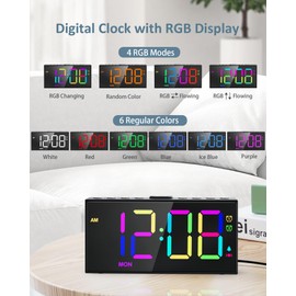 RGB Digital Alarm Clock for Bedroom, Dual Alarms ,Weekday/Weekend/Everyday Mode, 7 Dimmer,5 Volume,2 Charging Ports, 9-min Snooze,Memory Function,Plug in Desk Clock Large Display for Kids/Teens