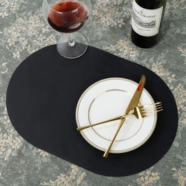 fanquare Large Oval Black Silicone Placemats 4 Pack Thin & Non Slip Table Mats Easy to Clean Heat-Resistant Waterproof Placemat for Kitchen Countertop