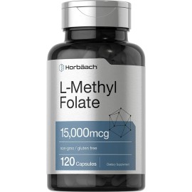 Horbäach L Methylfolate 15000 mcg | 120 Capsules | 15mg L Methyl Folate | by Horbaach