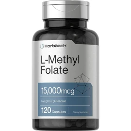 Horbäach L Methylfolate 15000 mcg | 120 Capsules | 15mg L Methyl Folate | by Horbaach