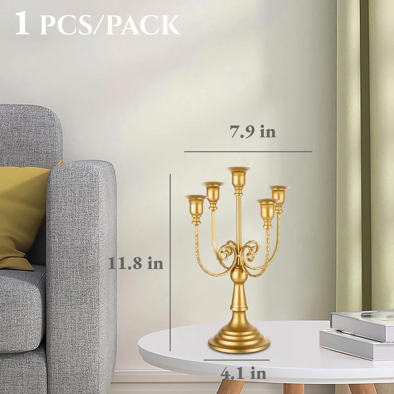5 Arms Metal Candelabra Gold Candle Holder Modern Decorative Centerpiece