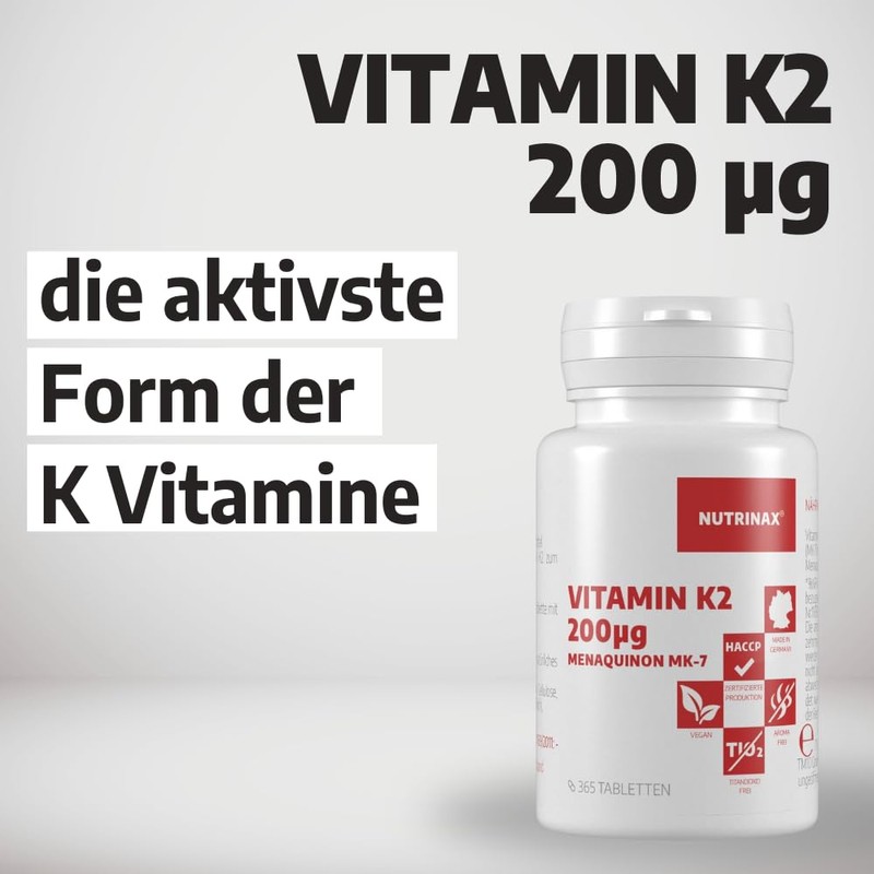Vitamin K2 200 mcg – 365 Vegan Tablets – Menaq Uinon Mk7 Natural Month Pack – Magnesium Stearate Free – Made in