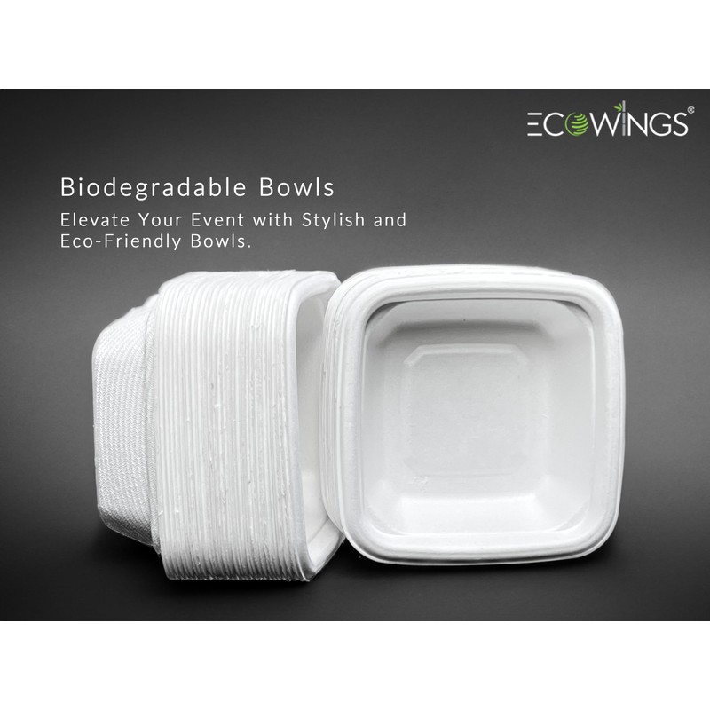 ECOWINGS Small Square Disposable Bowls: Sustainable Elegance for Every Bite