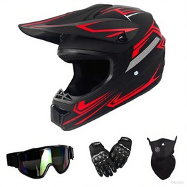 TIANDU Youth Kids Dirt Bike Motocross Helmets (Goggles Gloves Face Mask) 4PCS Set, Boys Girls Full Face Motorcycle Helmet, Mountain Bike Off Road Helmets, DOT Approved ATV Helmet