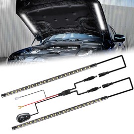 Fervorbeam 2pcs Under Hood Light Strip Kit White 42LEDs Waterproof Underhood Work Lights with Automatic On/Off Switch Blade Fuse Engine Bay Repair Inspection LED Lights Bar Strip 12V for Car Truck SUV