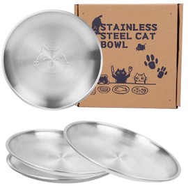HNeekyr Stainless Steel Cat Dishes, 6.8" Wide Whisker Friendly Cat Dishes, Shallow Metal Food Bowl for Kitten and Small Pets Reducing Whisker Fatigue 4 Pcs