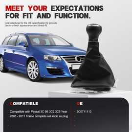 5 Gears 12 mm Gear Stick Gaiter Black Gear Stick Knob Compatible with VW Passat Saloon 3C 3C2 Variant 3C 3C5 Year 2005-2011 3C0711113