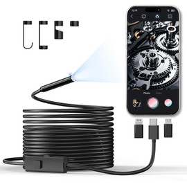 Endoscope Camera with Light, 1920P HD Borescope Inspection Camera with 8 Adjustable LEDs, IP67 Waterproof Semi-Rigid Snake Cable for Android, iPhone, and