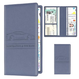 FACATH Leather Car Registration and Insurance Holder - Vehicle Glove Box Car Organizer,Auto Truck Comparment Accessories Case with Magnetic Closure for Driver License, Cards (Navy Blue)