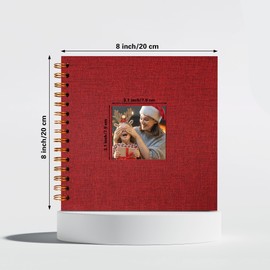 HIWHY Scrapbook Photo Album Linen Cover with DIY Window 20x20 CM White Inner Paper Memory Book with 20 Sheets/40 Pages Red