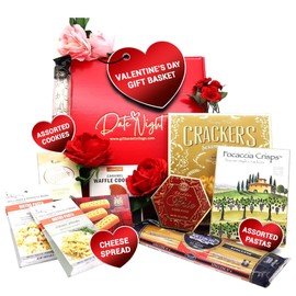Gift Basket Village Date Night Gift Box – Gourmet Pasta, Cheese, Crackers, Cookies, Roca and More, Ideal Valentine's Day Gift or Anniversary Surprise, Handcrafted with Care