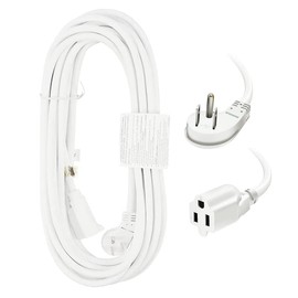 EP Cable de extensión de enchufe plano de 25 pies, 16 AWG, 3 clavijas, cable de extensión de perfil bajo blanco para interiores, listado UL