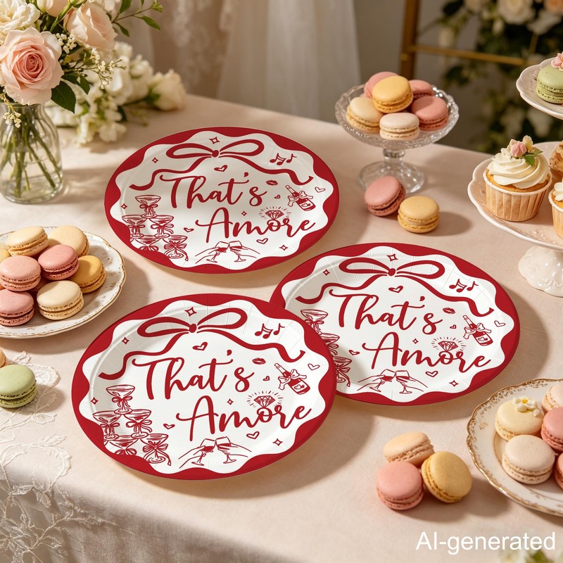 That's Amore Paper Plates, Thats Amore Party Decorations, Red and