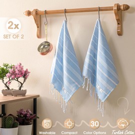 EPHESUS TOWELS Hand Towels - Set of 2 | 18" x 30" - Decorative Turkish Hand Towel for Bathroom, Kitchen, Guest, Face, Hair, Tea, Dishcloth (Sultan, Baby Blue)