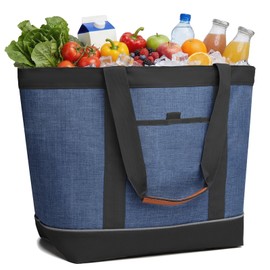 Insulated Cooler Bag, Reusable Grocery Tote Bags for Hot/Cold, Leakproof Thermal Food Delivery Bag for Shopping, Beach, Travel, Picnics, Dark Blue