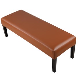 YISUN Leather Dining Room Bench Covers, Stretch Spandex Upholstered Bench Slipcover Removable Washable Anti-Dust Dining Bench Protectors (PU Light Brown)