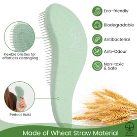 MiHair Detangling Hair Brush, Eco-friendly Wheat Straw body with soft bristles, Detangler Brush for all Hair Types, Hair Brush for Adults & Kids | Quick, Effortless and Painless Hair Detangling, Promotes Healthy Hair (Green)