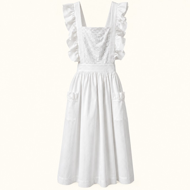 Women's Lace Bib Apron for Cooking – Ruffled Cotton-Polyester Pinafore