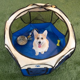 Pop-Up Pet Playpen - Indoor and Outdoor Dog Pen with Carrying Case - Portable Pet Enclosure for Dogs, Cats, and Other Small Animals by PETMAKER (Blue)