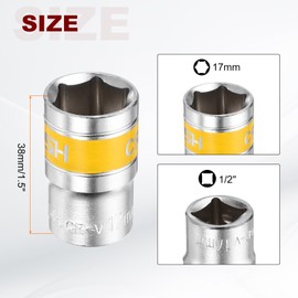 HARFINGTON 2pcs 1/2" Drive 6 Points Socket 17mm Metric Shallow Impact Socket CR-V Steel Flip Socket Spindle Axle Nut Impact Socket for Home Auto Hex Nuts Bolts Repair, Silver Yellow