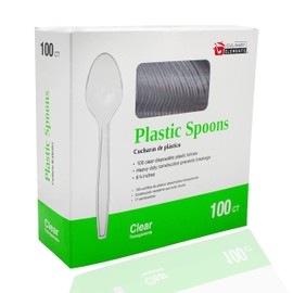 Disposable Clear Plastic Spoons, Plastic Cutlery: Utensils for Parties, Picnics, Office Home & School - 100 Count