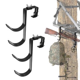 2PCS Metal Hunting Gun Holder for Tree Stand Seat Hooks Hangers Portable, Adjustable from 0.8" to 1.6" Treestand Accessories for Hunting Bow Holder with Double Hook