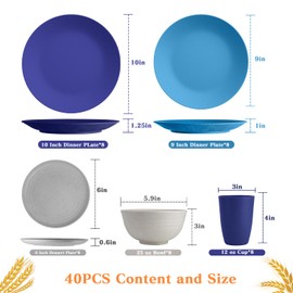 SINOGE 40PCS Plates and Bowls Sets, Unbreakable Wheat Straw Dinnerware Sets for 8,Plastic Reusable Kitchen dishes set,Dishwasher Microwave Safe Plates,RV.Camping Picnic outdoor Dishes-Coastal Feast