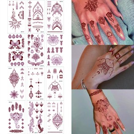 10 Sheets Henna Tattoo Kit, Henna Tattoo Stickers for Women Wedding Party Decorations (Henna Tattoos) 646