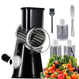 SoKalChw Cheese Grater Hand Crank,For Fresh Cheese,Vegetable,Nuts Rotary Grater,Non-slip Suction Base,Easy Cleaning With 3 Replaceable Shredder Blades,Black