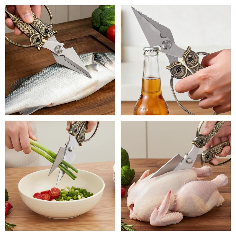 WARMHEART Owl Kitchen Scissors All Purpose, Stainless Steel Heavy Duty