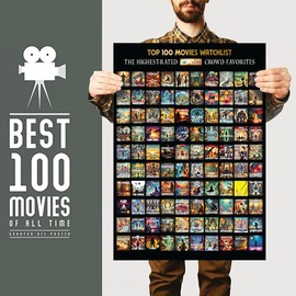 TRANGLE Top 100 Movies Scratch Off Poster - Bucket List IMDB Family Recommendation Movie - Gift Date Night List Cards Films (Movie Artwork)