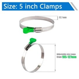 BESTYCHAO Duct Clamps, 2pcs 5 Inch Stainless Steel Key Type Worm Gear Hose Clamps, Adjustable 105-127mm Range Thumb Screw Clamps for Plumbing and Automotive
